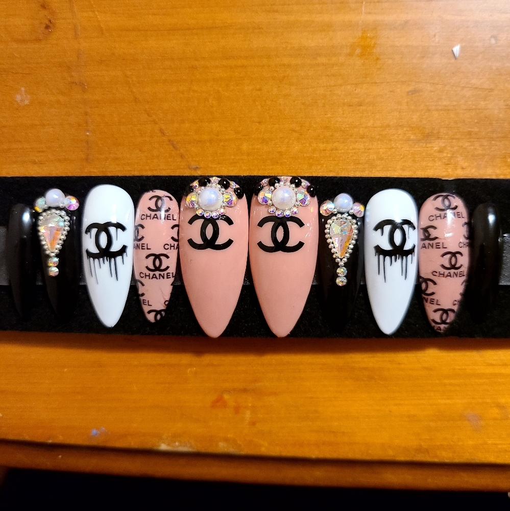 Double C Press on nails with bling